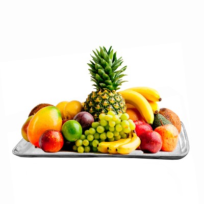 Preview: Dekotablett Aluguss silber mit Obst dekoriert